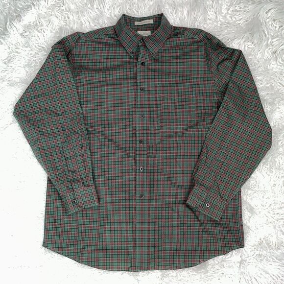 L.L. Bean Shirt Button Down Plaid  Wrinkle Resistant Size Large Green Red - Picture 2 of 5
